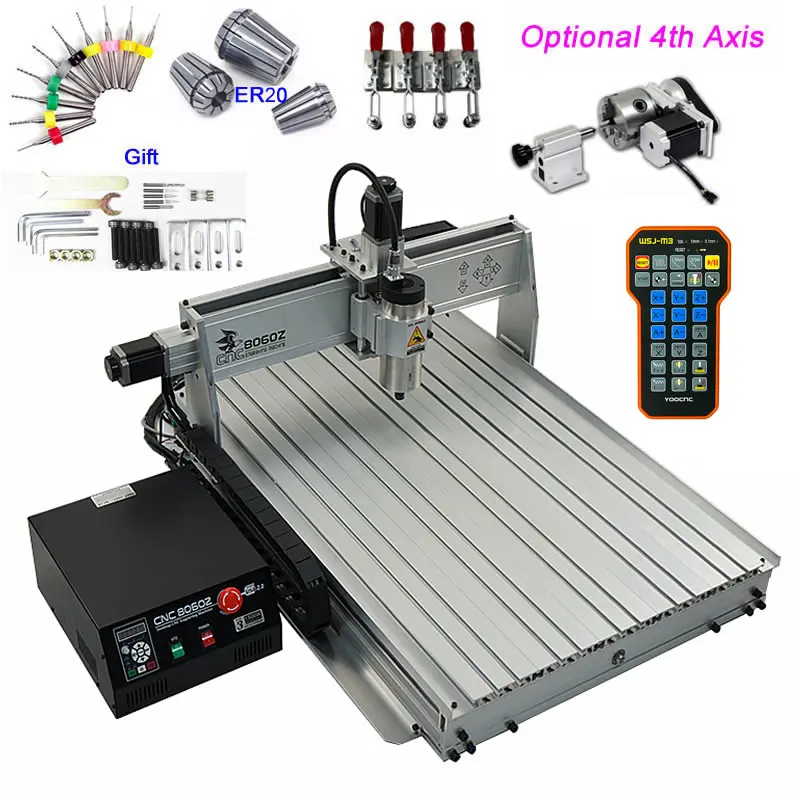 4 Axis USB Mini CNC 8060 Router Cutter 1.5KW Brushless Frequency Air Cooling Spindle Motor 3D Wood Engraving Milling Machine
4 Axis USB Mini CNC 8060 Router Cutter 1.5KW Brushless Frequency Air Cooling Spindle Motor 3D Wood Engraving Milling Machine