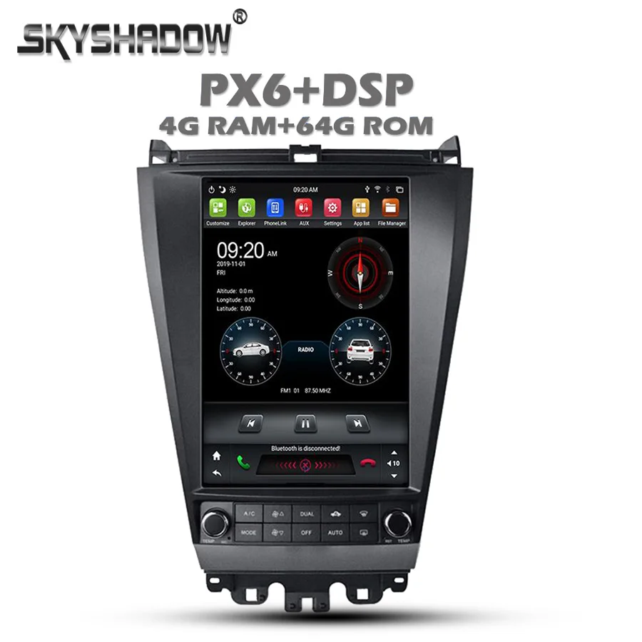 Вертикальный автомобильный DVD-плеер Tesla DSP IPS PX6 Android 10 0 4 Гб + GPS RDS радио WIFI Bluetooth 5 для