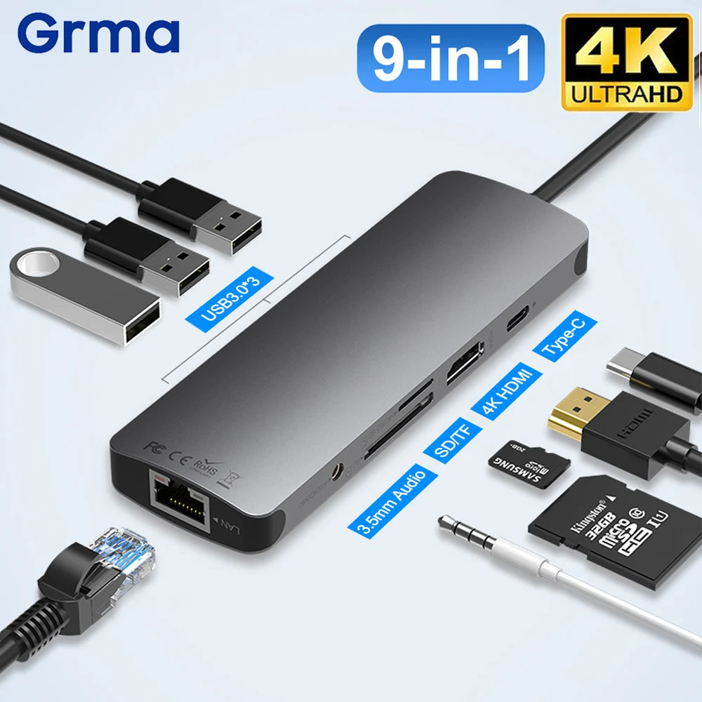 USB C HUB Type C to USB 3.1 HDMI 4K TF SD Reader PD RJ45 Multi Port Adapter Dock Splitter Computer tablet HUB for MacBook Pro
USB C HUB Type C to USB 3.1 HDMI 4K TF SD Reader PD RJ45 Multi Port Adapter Dock Splitter Computer tablet HUB for MacBook Pro