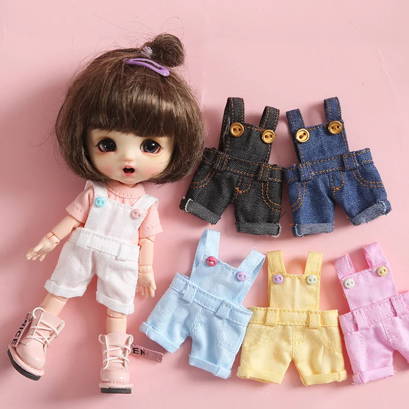 Одежда для куклы модные джинсовые брюки с поясом ярких цветов OB11 комбинезоны