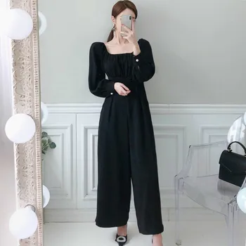 2020 Autumn Korea Slim Slash Neck High Waist Black Solid Overalls Long Sleeved Loose Wide Leg Casual Women's Jumpsuit
2020 Autumn Korea Slim Slash Neck High Waist Black Solid Overalls Long Sleeved Loose Wide Leg Casual Women's Jumpsuit