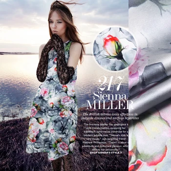 PRINTED SILK STRETCH SATIN 118cm width 19momme Pure Silk Fabric Grey Color Flower Printing 
PRINTED SILK STRETCH SATIN 118cm width 19momme Pure Silk Fabric Grey Color Flower Printing