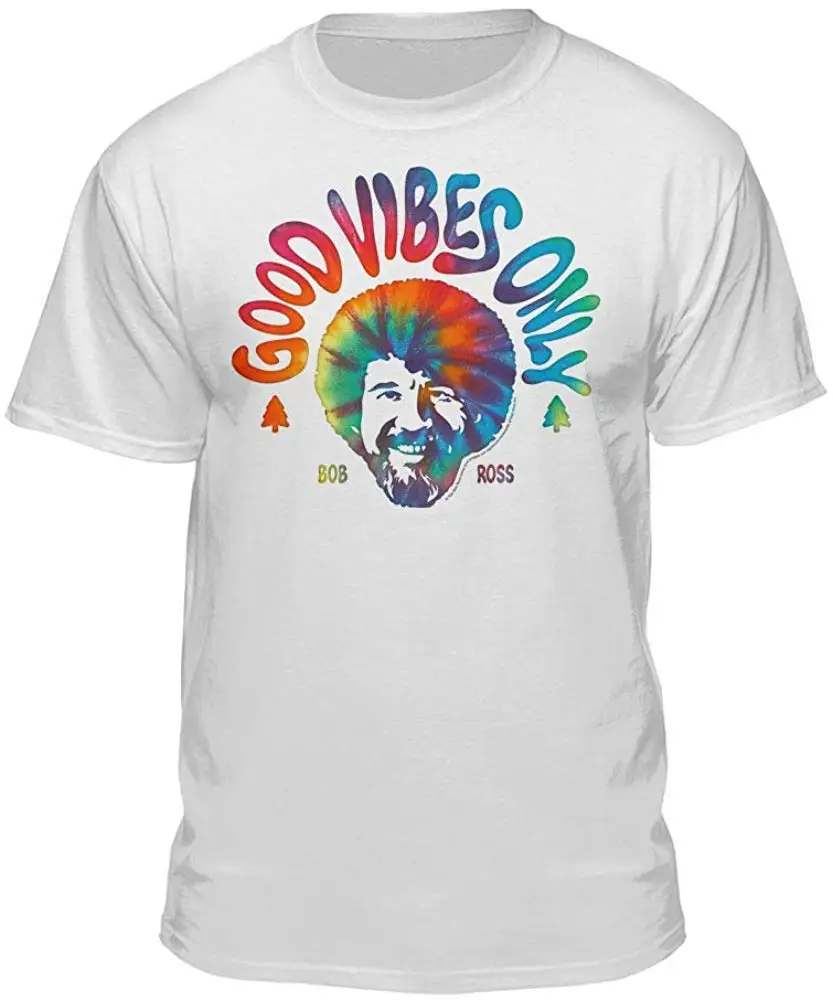 Bob Ross Good Vibes Only Официальная Лицензированная графическая футболка для мужчин и