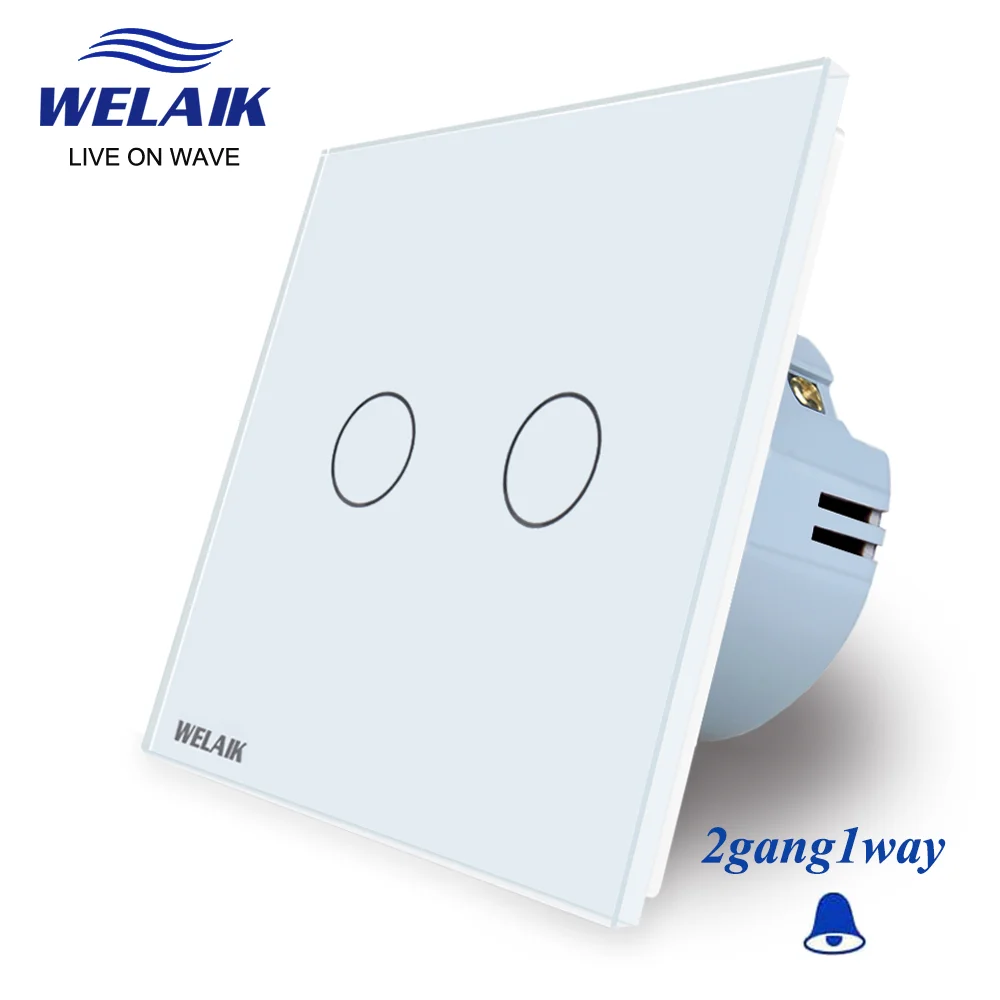

WELAIK 80*80mm 220V EU Reset Doorbell Wall Touch Light-Switch Crystal-Glass Panel 2gang 1way 220V A1921MLCW