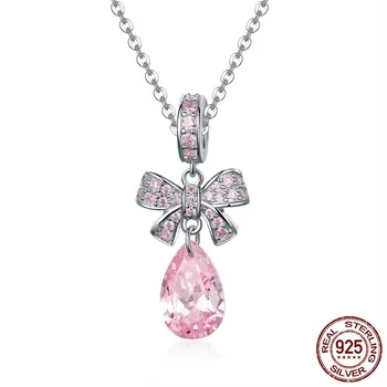 Efile bow s925 sterling silver diy string beads pink zircon set pendant parts SCC1074 
Efile bow s925 sterling silver diy string beads pink zircon set pendant parts SCC1074