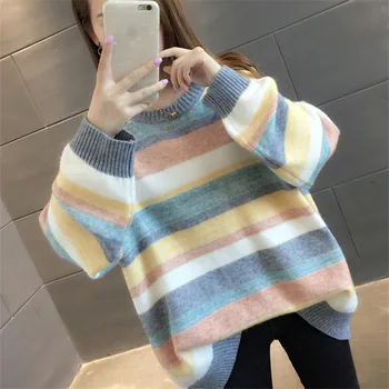 spring Korean stripe oversize sweater women's head loose sweet student net red sweater lazy wind lady
spring Korean stripe oversize sweater women's head loose sweet student net red sweater lazy wind lady
