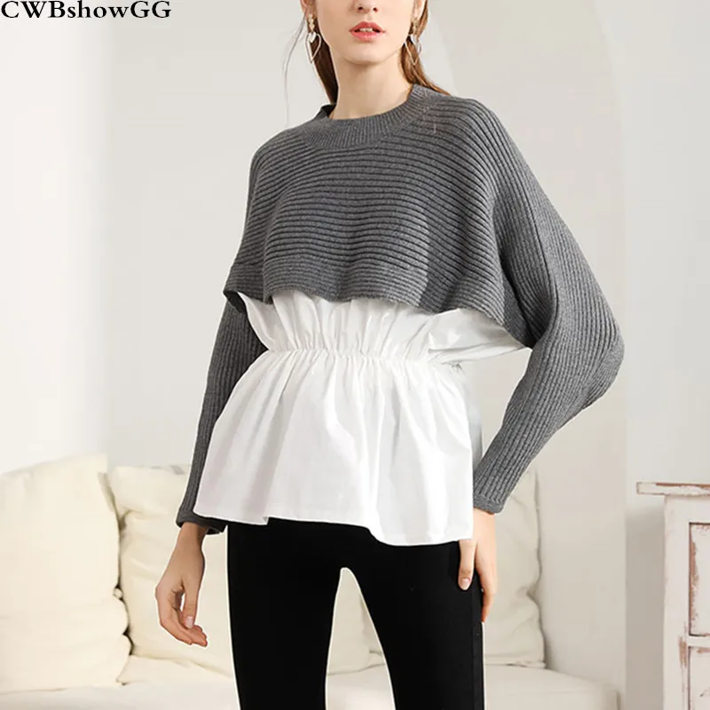 2019 Autumn And Winter New Fake Two-Piece Patchwork Shirt Ladies Fashion Knit Slim Batwing Sleeve Round Neck Loose Sweater Top
2019 Autumn And Winter New Fake Two-Piece Patchwork Shirt Ladies Fashion Knit Slim Batwing Sleeve Round Neck Loose Sweater Top