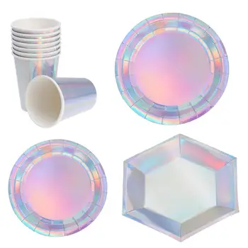32 Pcs Disposable Tableware Paper Plate Cup Hexagon Round Shape Holographic Tableware Paper Props for Birthday Party Wedding
32 Pcs Disposable Tableware Paper Plate Cup Hexagon Round Shape Holographic Tableware Paper Props for Birthday Party Wedding