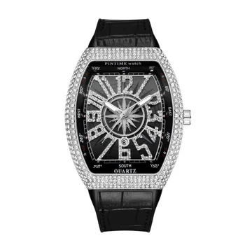 

6 Color Men Fashion Luxury Watch Yachting Designer Watches Diamond Iced Out Black Quartz Movement Leather Strap Clock Montre