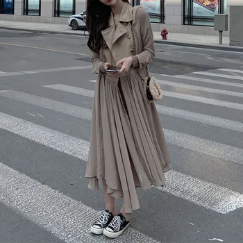 Korean Style 2020 Temperament Waist Mid-length Over-the-knee Trench Coat Women Jacket Elegant Coat Dress Vintage Wear 
Korean Style 2020 Temperament Waist Mid-length Over-the-knee Trench Coat Women Jacket Elegant Coat Dress Vintage Wear