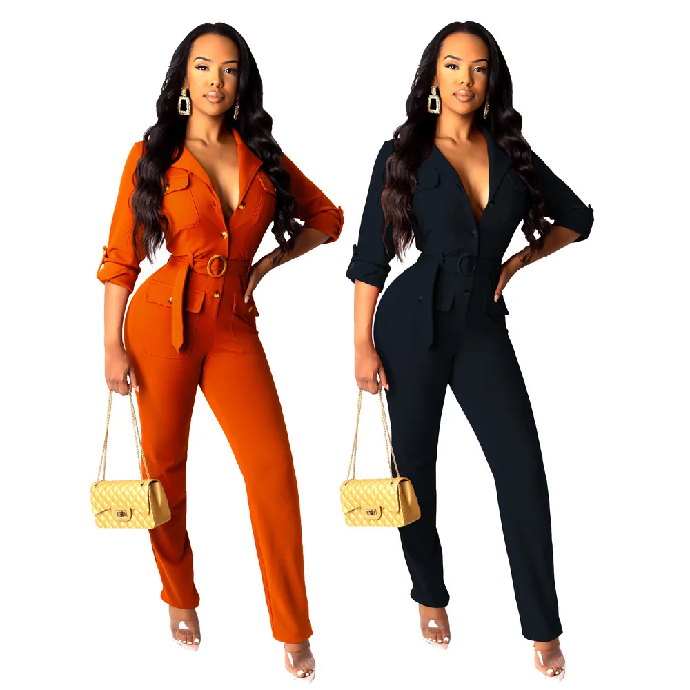 Autumn And Winter Lapels Pocket Button Belt Cardigan Jumpsuit Solid Color Long Sleeve Lace Empire Skinny Women Jumpsuits
Autumn And Winter Lapels Pocket Button Belt Cardigan Jumpsuit Solid Color Long Sleeve Lace Empire Skinny Women Jumpsuits