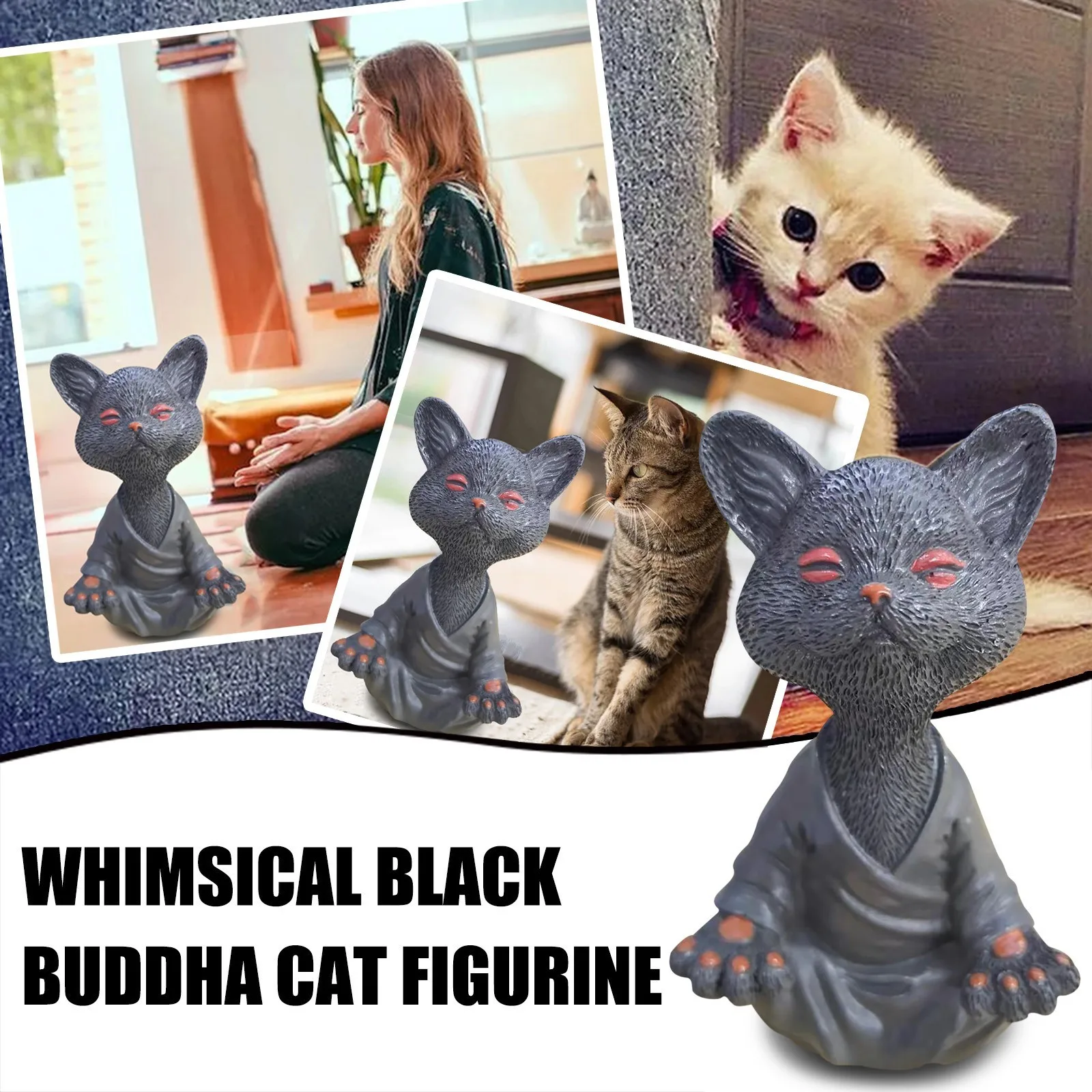 Чудесная черная статуэтка Будды кошки йоги коллекционная счастливая кошка Декор