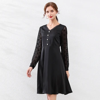 Black autumn spring long sleeve plus size dress 5xl 4xl 3xl xxl v neck a-line lace sleeve french dress for women fall clothes 
Black autumn spring long sleeve plus size dress 5xl 4xl 3xl xxl v neck a-line lace sleeve french dress for women fall clothes