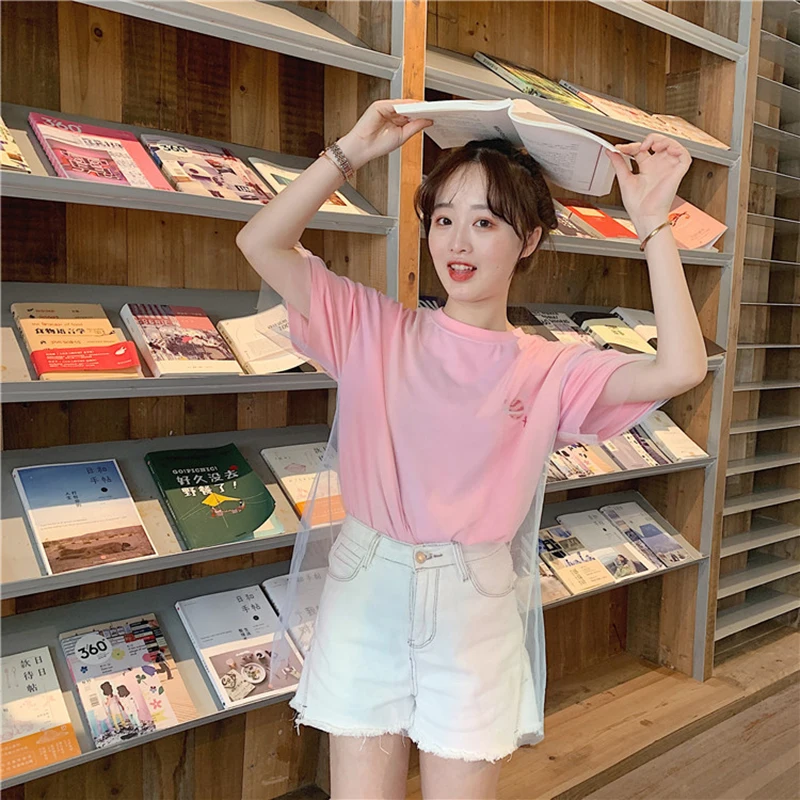 Fashion rainbow Gradient Mesh CartoonEmbroidery Woemn t shirt harajuku 2019 summer korean Fake two Piece white Beach vogue top
Fashion rainbow Gradient Mesh CartoonEmbroidery Woemn t shirt harajuku 2019 summer korean Fake two Piece white Beach vogue top