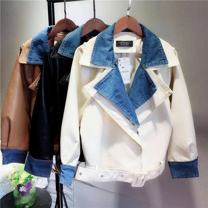 Spring and Autumn Denim Stitching Leather Jacket Women Loose Large Size Motorcycle Short Coat New Pu Leather Jackets
Spring and Autumn Denim Stitching Leather Jacket Women Loose Large Size Motorcycle Short Coat New Pu Leather Jackets
