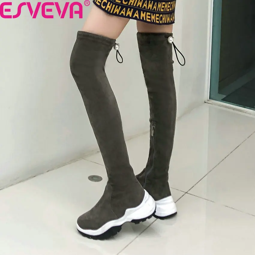 ESVEVA 2020 Stretch Flock Round Toe Mid Calf Boots Autumn Winter Wedges Knee High Boots Casual Zipper Women Shoes Size 34-40
ESVEVA 2020 Stretch Flock Round Toe Mid Calf Boots Autumn Winter Wedges Knee High Boots Casual Zipper Women Shoes Size 34-40