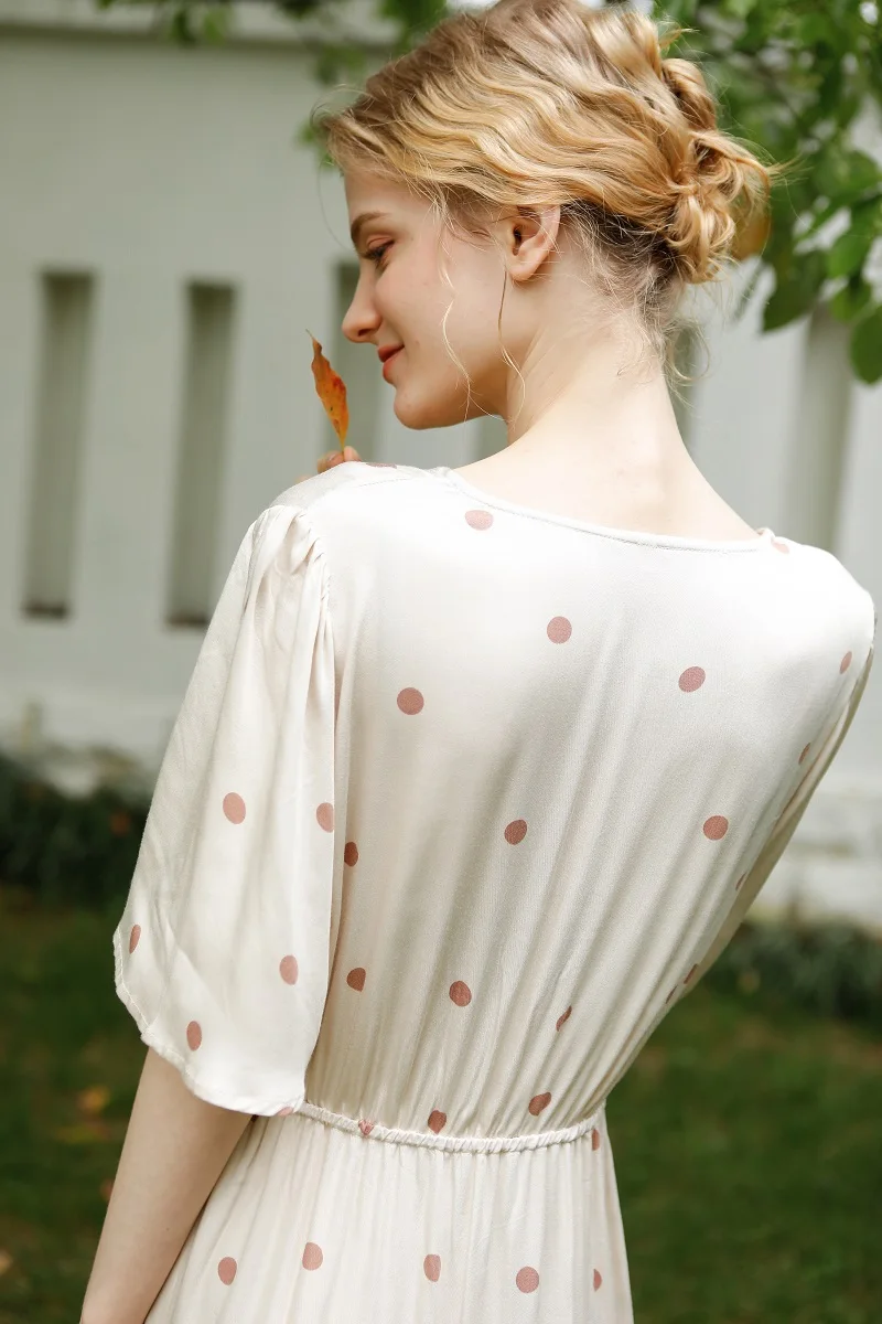 Hanxiuju Summer V- Neck Short Sleeve Nightgowns For Women Soft Viscose Polka Dot Nightwear Ladies Elegant Dress Autumn Spring 13 Hef374cefee7c427c88068da1c0347daao