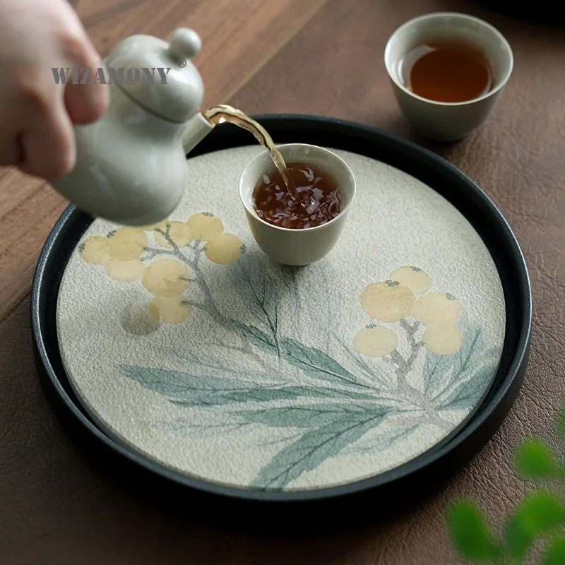 

Quick drying water absorbing tea tray dry tea table ceramic pot household small round Kung Fu tea set tea sea tray wholesale