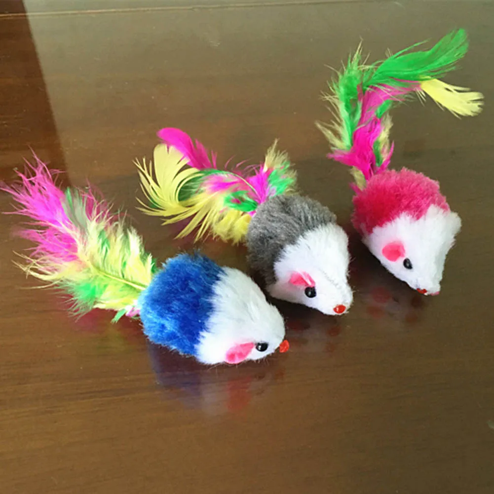 New Pet Cat Dog Kitten Playing Toys False Mouse Rat With feather Tail Color Random | Дом и сад