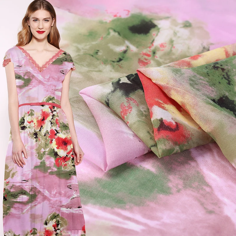 18 Spring&ampSummer Flower Digital Print 100%Silk Georgette Fabric For Women Dress 114cm 12Momme Fashion cloth DIY Sewing sale | Дом и сад