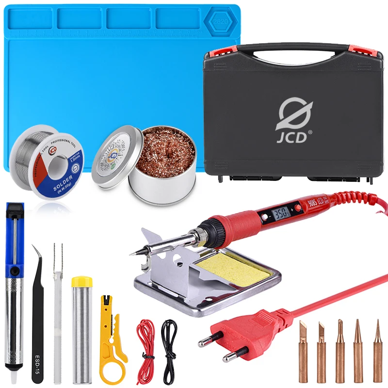 JCD 80W Tin Soldering Iron Electric Kit Adjustable Temperature with Heat Insulation Silicone Soldering Mat for Soldering Diy Kit
JCD 80W Tin Soldering Iron Electric Kit Adjustable Temperature with Heat Insulation Silicone Soldering Mat for Soldering Diy Kit