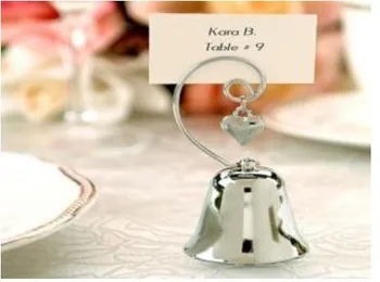 

wedding favor and decoration--Charming Chrome Bell Place Card/Photo Holder with Dangling Heart Charm party favor free shipping