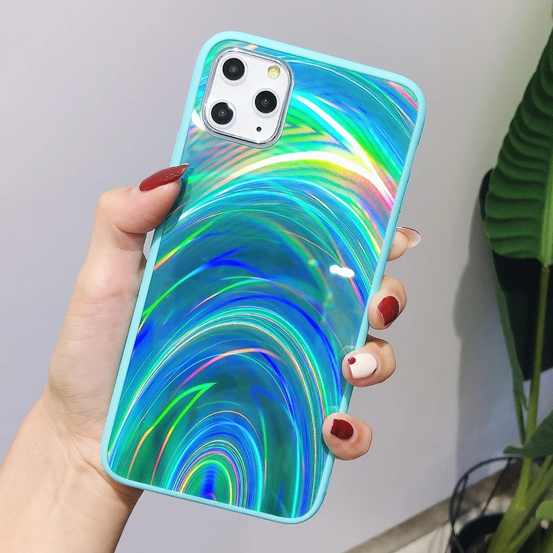 Зеркальный чехол с радужной текстурой для iphone 11 Pro Max Xs X XR милый мягкий