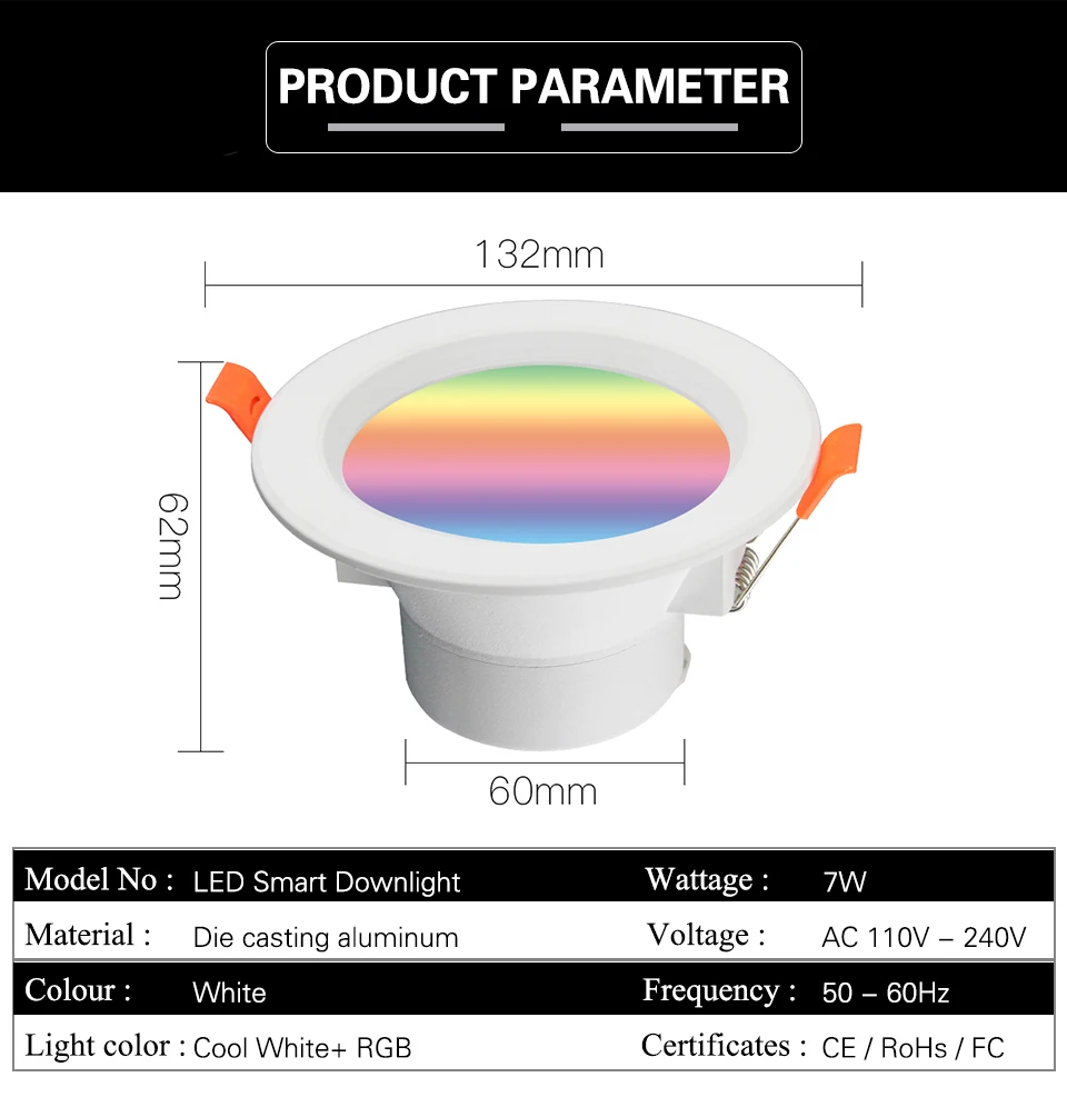 SOWOZ WiFi Smart LED Downlight Dimmable Round Spot Light 7W 9W RGB Color Changing warm Cold Light Smart Light LED Light with Ale