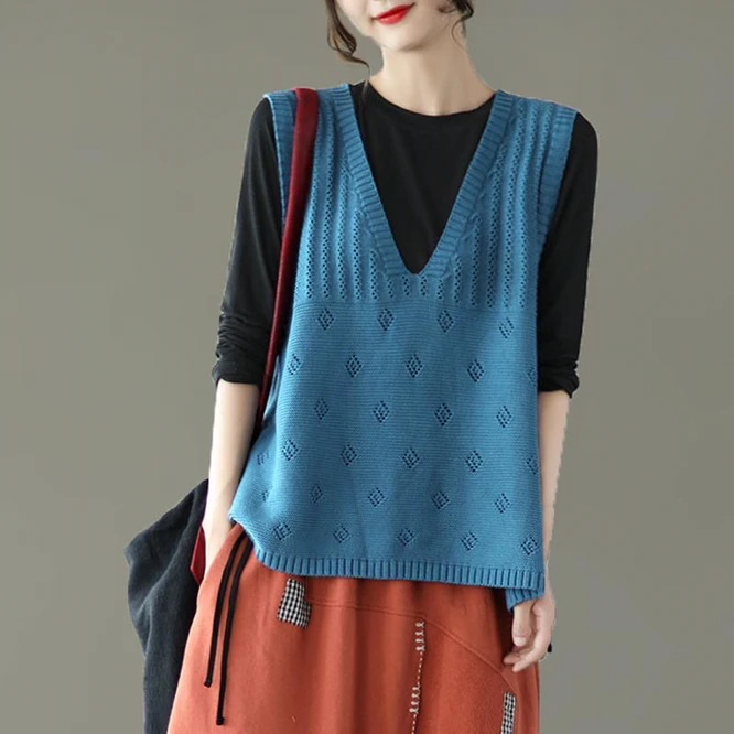 2021 New Spring Autumn Vintage Sweet Hollow Out Knitted Wool Women's Vest V-neck Pullover Girl Outdoor Leisure Simple Blue
2021 New Spring Autumn Vintage Sweet Hollow Out Knitted Wool Women's Vest V-neck Pullover Girl Outdoor Leisure Simple Blue