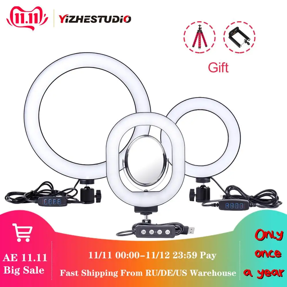 Yizhestudio 6"/10" Ring Light Dimmable LED Selfie Ring Lights for Live Studio Makeup Photography with Free Tripods Phone Clip
Yizhestudio 6"/10" Ring Light Dimmable LED Selfie Ring Lights for Live Studio Makeup Photography with Free Tripods Phone Clip