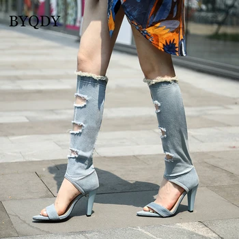BYQDY Women Knee High Boots Thin High Heels Sexy Cut-out Denim Boots Female Summer Sexy Breathable Denim Long Boots Good Quality 
BYQDY Women Knee High Boots Thin High Heels Sexy Cut-out Denim Boots Female Summer Sexy Breathable Denim Long Boots Good Quality