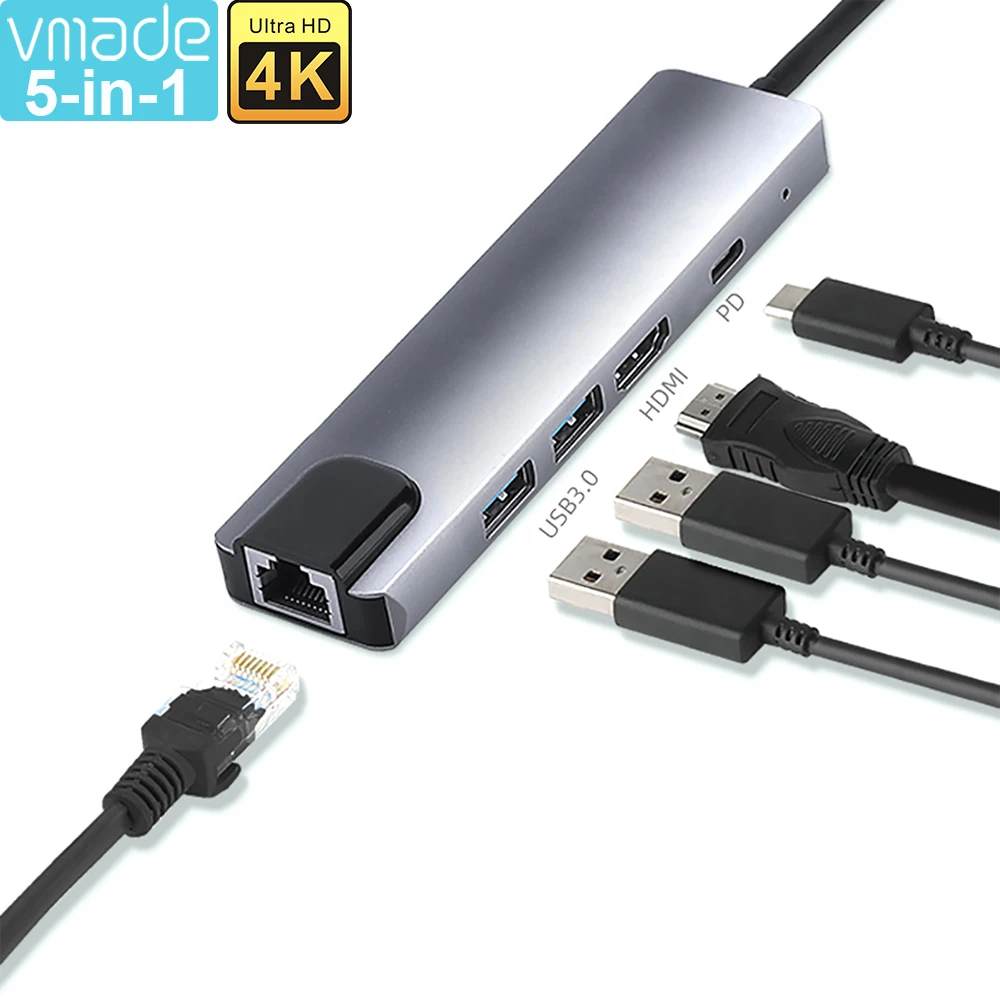 USB 3.1 Type-C 5 in1 Hub To 4K Ultra HD Adapter Thunderbolt 3 USB C Hub with Hub 3.0 Network Slot PD for MacBook Pro/Air 2020
USB 3.1 Type-C 5 in1 Hub To 4K Ultra HD Adapter Thunderbolt 3 USB C Hub with Hub 3.0 Network Slot PD for MacBook Pro/Air 2020