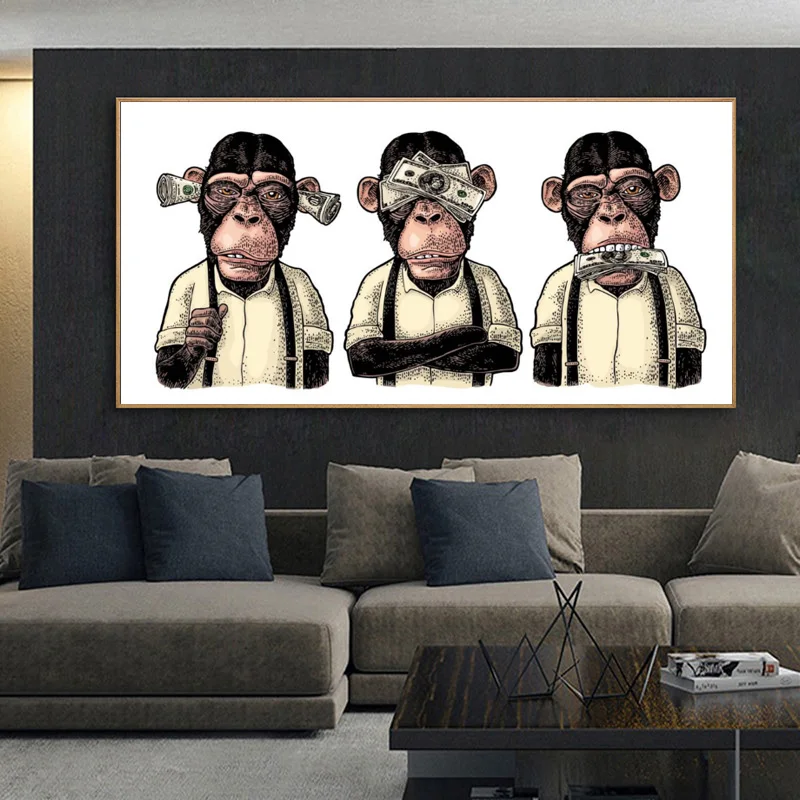 Animal Posters and Prints Abstract Three Monkeys Gorilla with Money Art Canvas Painting Wall Pictures for Living Room Home Decor
Animal Posters and Prints Abstract Three Monkeys Gorilla with Money Art Canvas Painting Wall Pictures for Living Room Home Decor