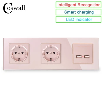 COSWALL Wall Crystal Glass Panel Double Socket 16A EU Electrical Outlet Dual USB Smart Charging Port 5V 2A Output Gold Color
COSWALL Wall Crystal Glass Panel Double Socket 16A EU Electrical Outlet Dual USB Smart Charging Port 5V 2A Output Gold Color