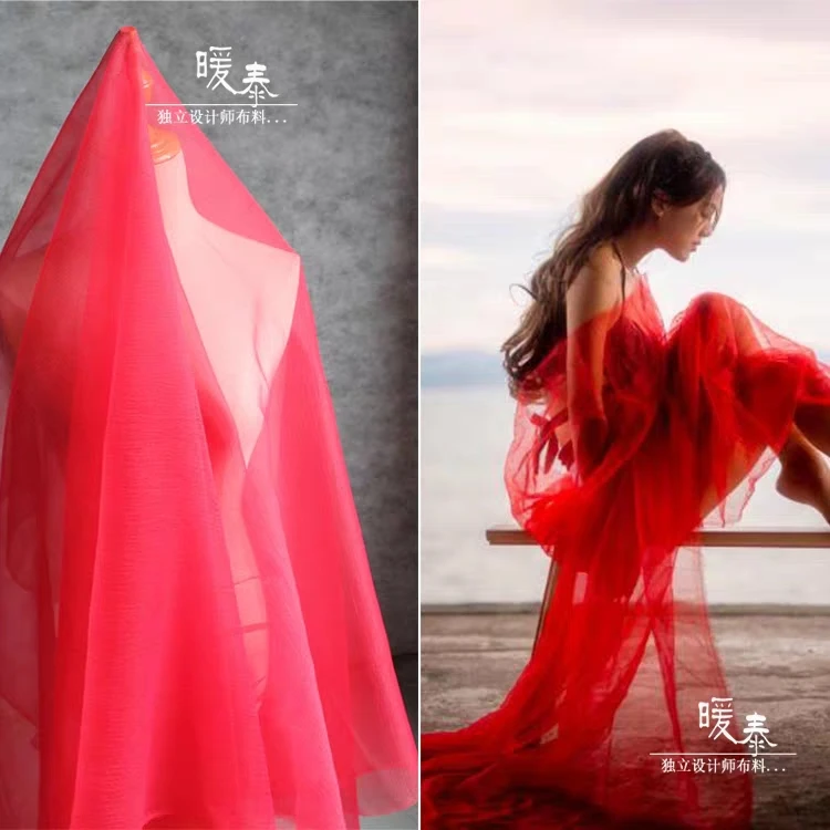 

Red Folds Organza Tulle Fabric DIY Sewing scarf veil Skirt Dress Wedding Party Decor Garment Designer Lace Fabric