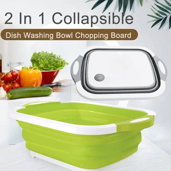 2 In 1 Collapsible Dish Tub Cutting Board Multifunction Kitchen Gadget Chopping & Slicing Washing Bowl with Plug for Drainage
2 In 1 Collapsible Dish Tub Cutting Board Multifunction Kitchen Gadget Chopping & Slicing Washing Bowl with Plug for Drainage