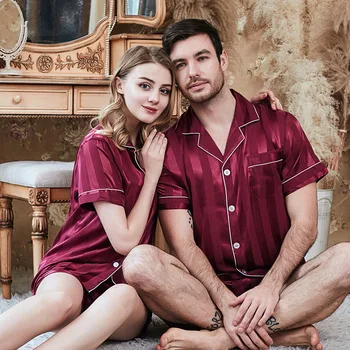 Striped Lovers Pajamas Loose Satin Spring Summer New Sleepwear Couples Pyjamas Suit Casual Shirt&Pants 2PCS Sleep Set Homewear
Striped Lovers Pajamas Loose Satin Spring Summer New Sleepwear Couples Pyjamas Suit Casual Shirt&Pants 2PCS Sleep Set Homewear