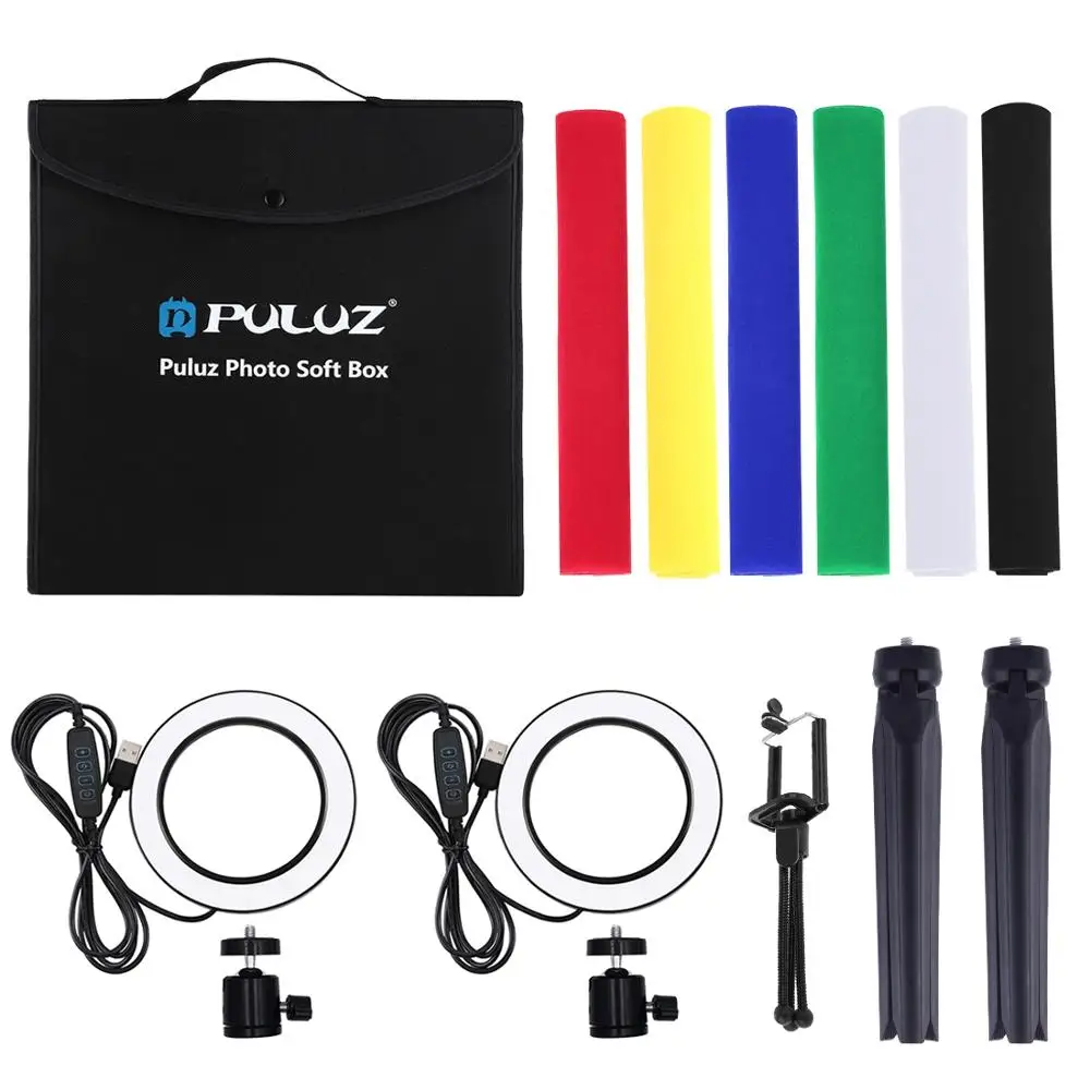 PULUZ PU5130 Photgraphy Photo Studio 30cm LED Softbox Portable Carrying Shooting Tent with Video Ring Light Tripod Backdrop
PULUZ PU5130 Photgraphy Photo Studio 30cm LED Softbox Portable Carrying Shooting Tent with Video Ring Light Tripod Backdrop