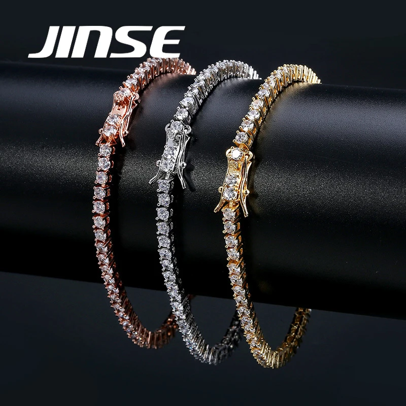 JINSE 3 мм MensWomens AAA кубический циркон теннис Браслеты в стиле хип-хоп ювелирные