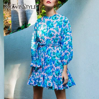 TWOTWINSTYLE Casual Print Dresses Female O Neck Lantern Long Sleeve High Wiast Lace Up Pleated Hem Mini Summer Dress Women Tide 
TWOTWINSTYLE Casual Print Dresses Female O Neck Lantern Long Sleeve High Wiast Lace Up Pleated Hem Mini Summer Dress Women Tide