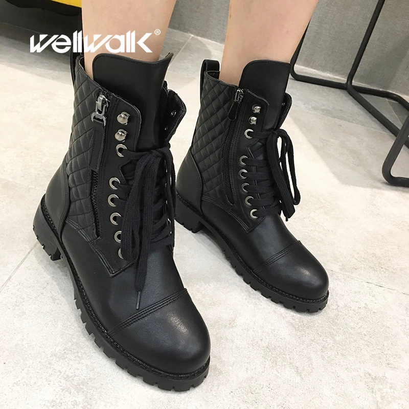 Women Short Fashion Mid Boots Martens Motorcycle Bootie Round Toe Quilted Double Side Zip Nonslip Lace Up Winter Shoes 6 Inches
Women Short Fashion Mid Boots Martens Motorcycle Bootie Round Toe Quilted Double Side Zip Nonslip Lace Up Winter Shoes 6 Inches