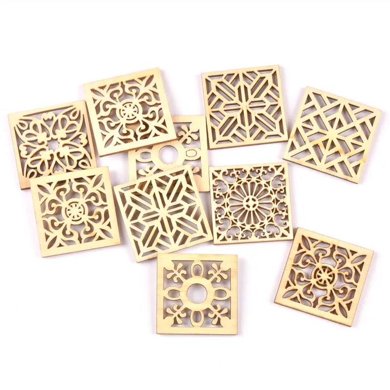 Description Picture 5 of item10PCS Mix flower Pattern Wooden Square Arts Crafts DIY Decoration Birthday Wedding Display Decor mt2523