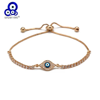 Lucky Eye Micro Pave Zircon Blue Evil Eye Charm Bracelet Gold Color Chain Bracelet Adjustable for Women Girls Jewelry BD357
Lucky Eye Micro Pave Zircon Blue Evil Eye Charm Bracelet Gold Color Chain Bracelet Adjustable for Women Girls Jewelry BD357