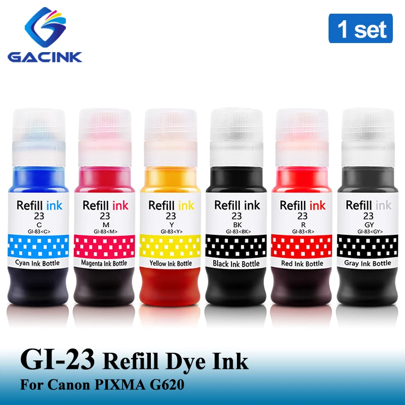 GACINK GI-23 GI23 GI 23 Refill Dye Ink For Canon PIXMA G620 620 High Quality Compatible Water Based Refill Ink Bottle 6 Colors
GACINK GI-23 GI23 GI 23 Refill Dye Ink For Canon PIXMA G620 620 High Quality Compatible Water Based Refill Ink Bottle 6 Colors