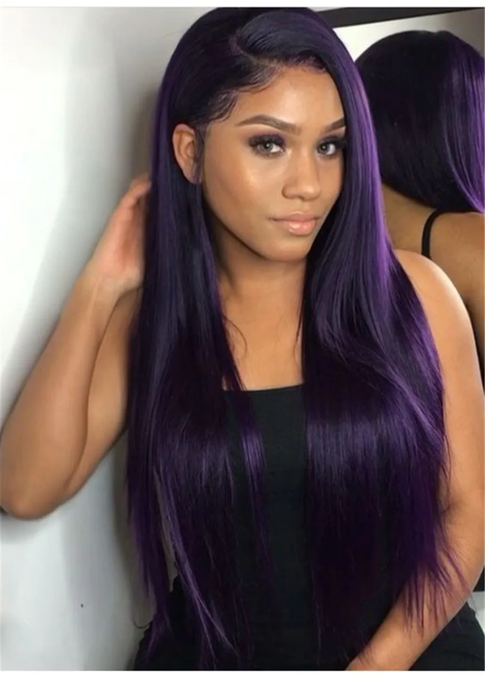 Special Top Quality Purple Colored Straight Hair Full Lace Human Hair Wigs Brazilian Remy For Women Bleached Konts Glueless Wigs with Baby Hair