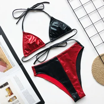 Red Black PU Splicing Bikini High Waist Swimsuit 2020 Women Swimwear Two-pieces Bikini Bather Splicing Bathing Suit Swim Wear
Red Black PU Splicing Bikini High Waist Swimsuit 2020 Women Swimwear Two-pieces Bikini Bather Splicing Bathing Suit Swim Wear