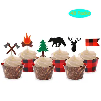 48Pcs Camping Cupcake Toppers Wood Grain Buffalo Plaid Cake Wrapper for Woodland Theme Party Supplies Baby Shower Decoration
48Pcs Camping Cupcake Toppers Wood Grain Buffalo Plaid Cake Wrapper for Woodland Theme Party Supplies Baby Shower Decoration