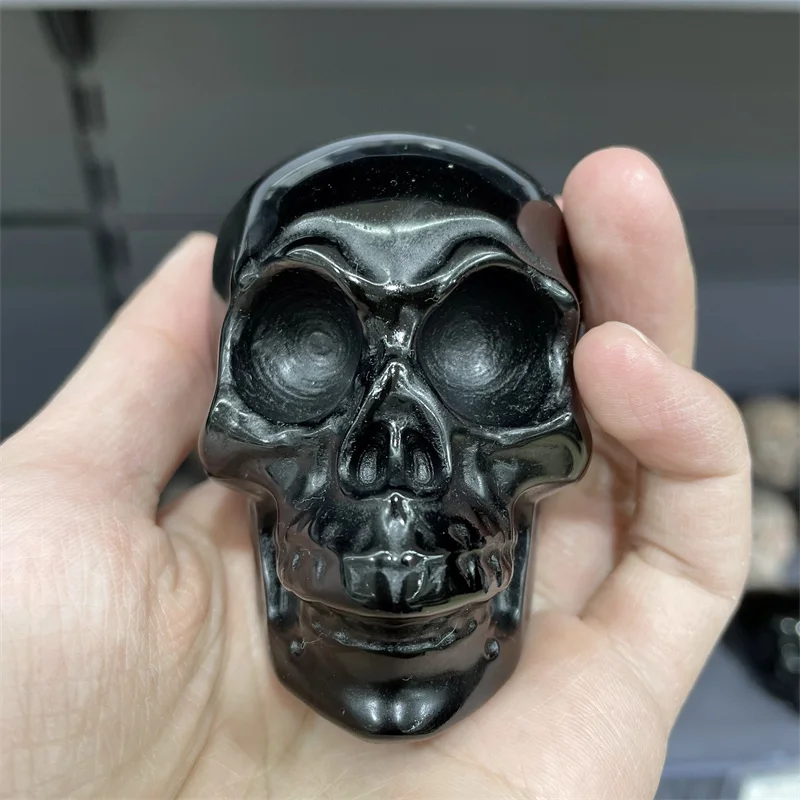 

Natural Obsidian Hand-carved Skull Polished Crystal Healing Stone Home Decor Creative Christmas Gifts For Kids