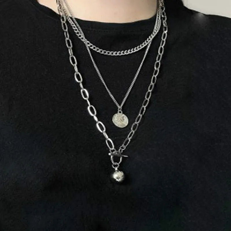 Новинка Трендовое ожерелье с металлическим шариком Монетный крест многослойное