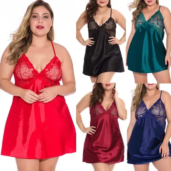 High Quality Ladies Night Dress Casual Women's V-neck Lace Satin Sleepdress Sexy V-Neck Backless Lingerie Sleepwear Plus Size 
High Quality Ladies Night Dress Casual Women's V-neck Lace Satin Sleepdress Sexy V-Neck Backless Lingerie Sleepwear Plus Size